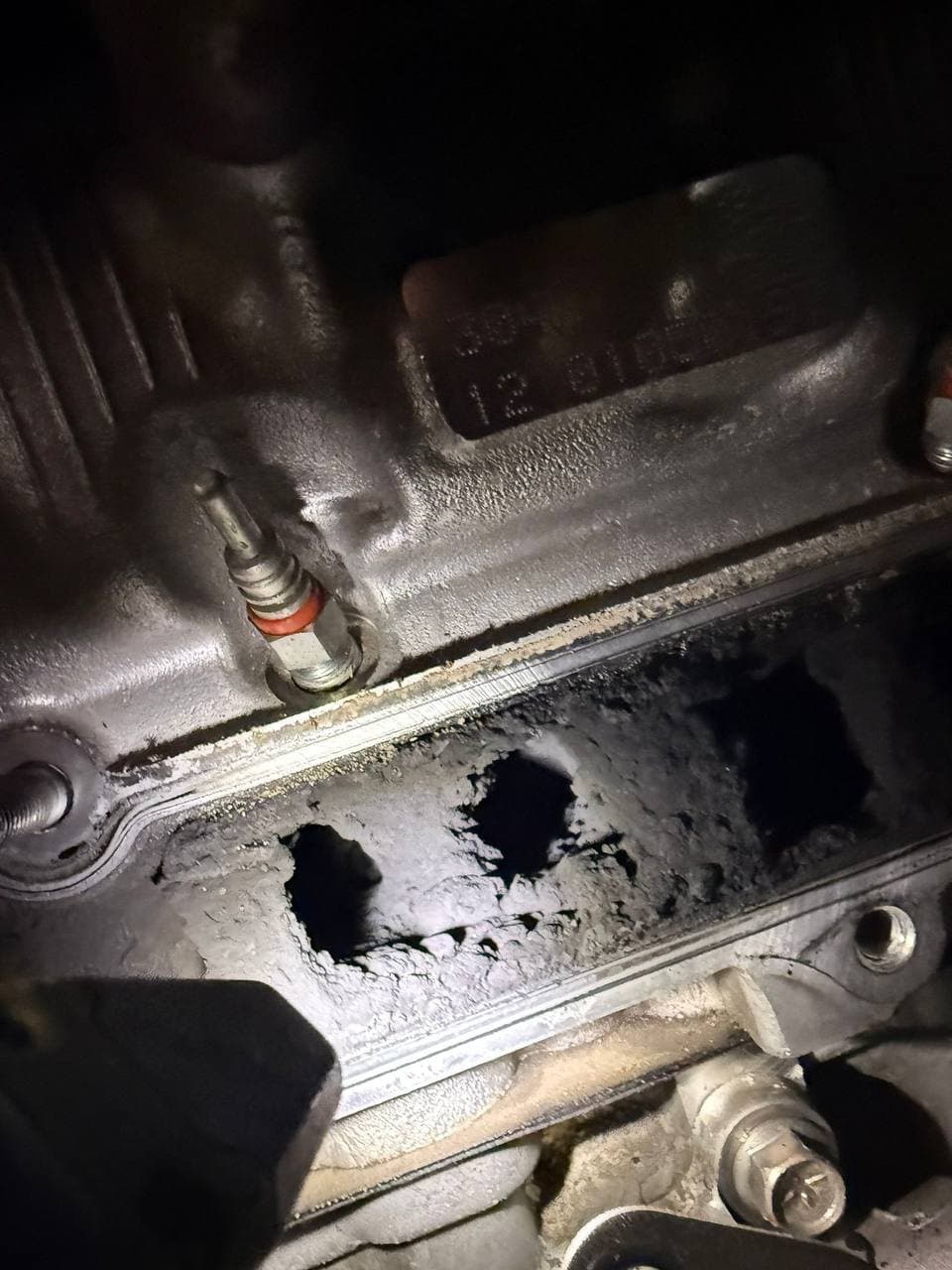 Carbon build up found inside an engine while tracing a fault
