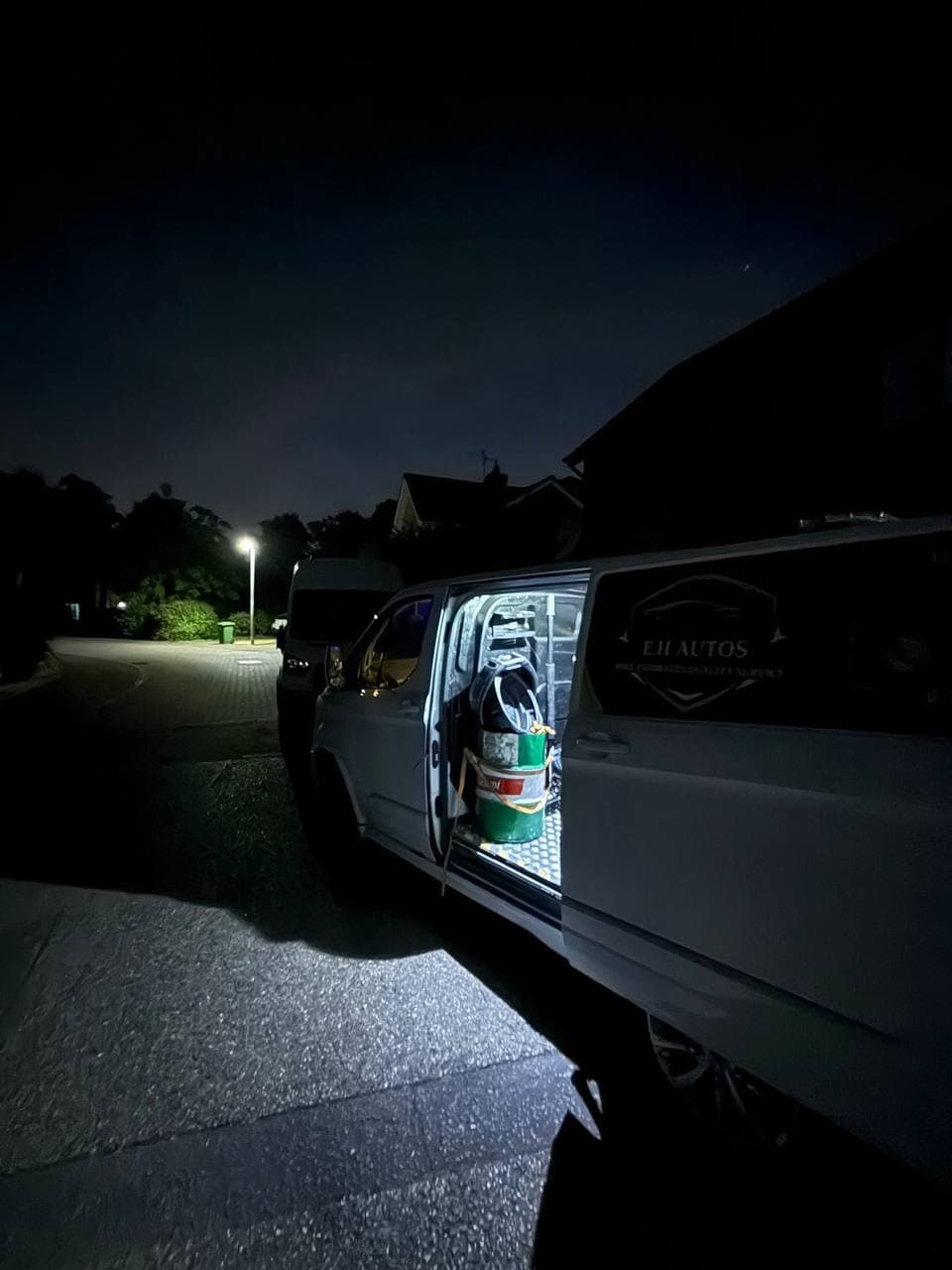 The EH Autos van lit from the inside on a night call out